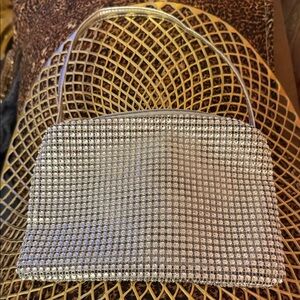 Silver Crystal Mesh Wristlet Clutch